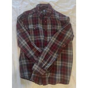 Timberland Shirt Mens XL Red Plaid Long Sleeve Button Down Double Flap Pockets**